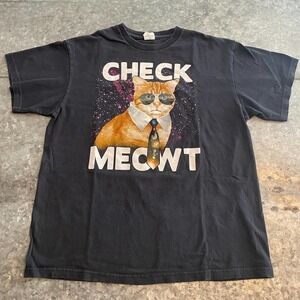 Check Meowt Cat Tee Shirt 80s Retro Outer Space Stars Galaxy Black Womens Large
